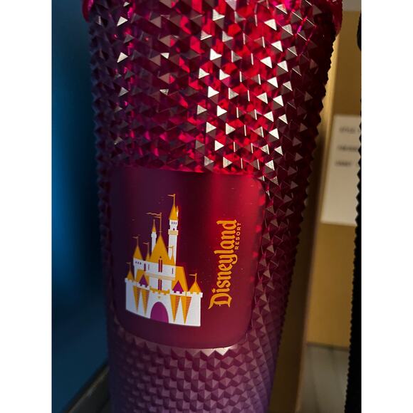 DISNEYLAND STARBUCKS Venti Tumbler Straw Geometric Disneyland Castle Red Purple - Picture 2 of 2